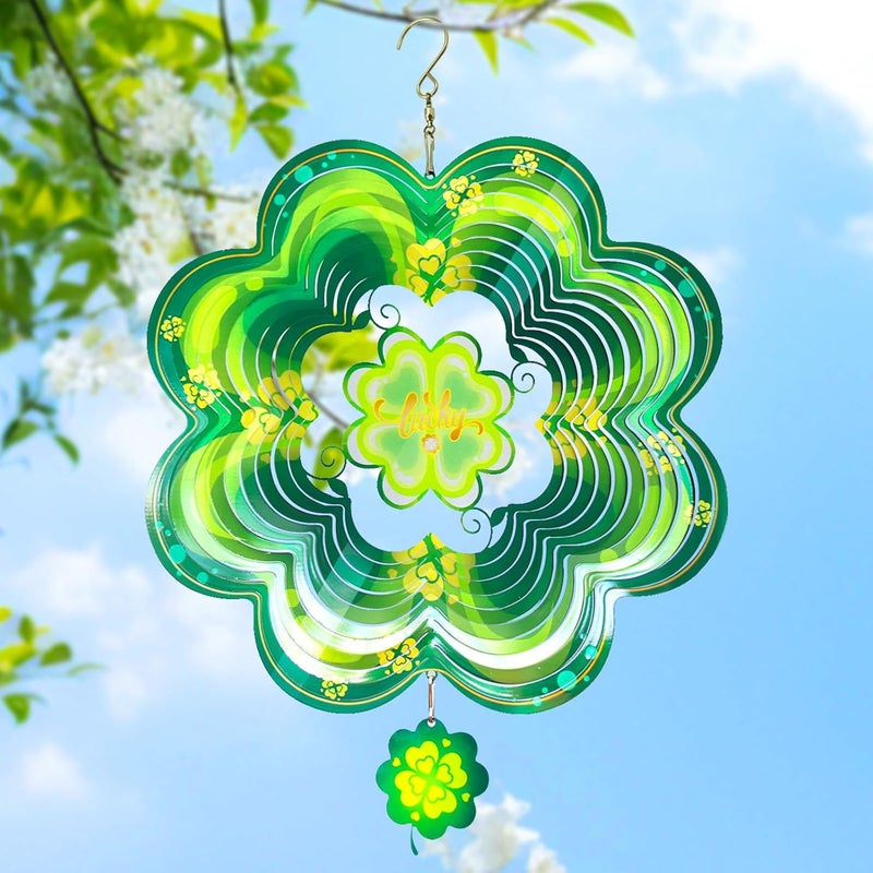 GOTOME Spring Shamrock Metal Wind Spinners St Patricks Day Hanging Gifts for Women Mom Grandma,12inch Wind Spinner for Home Party Ornament Outdoor & Indoor Garden Decorations - Image 1